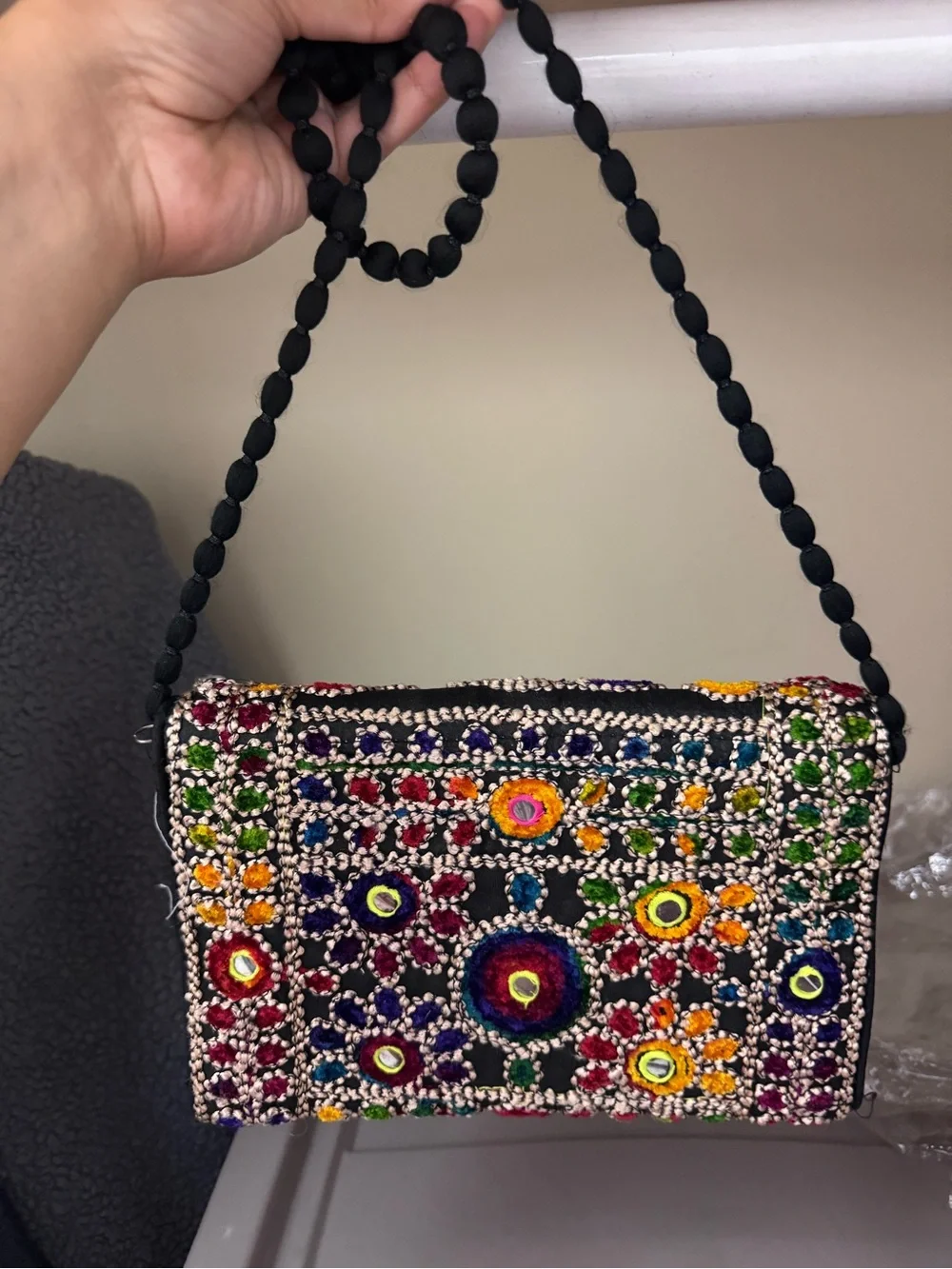 Ethnic Indian Wear Black Embroidered Elephant Crossbody with Multicolor Accents